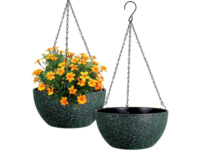 Meowell 12 inch Large Hanging Planters for Indoor Outdoor Plants, 2 Pack Hanging Flower Pots with Drainage Holes and Chain, Plastic Hanging Baskets...
