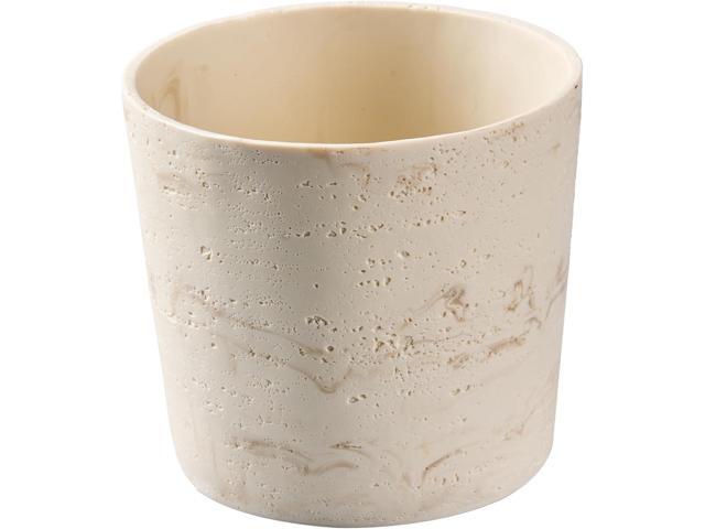 Ekirlin 7 Inch Natural Travertine Textures Plant Pot, Resin Outdoor Planter with Drainage Hole, Removable Rubber Stopper and Non-Slip Soft.