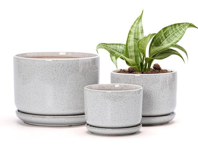 Ton Sin Plant Pots, 4.1+5.1+6.5 inch, Set of 3, Ceramic Planters with Drainage Hole and Saucer, Indoor Flower Pot with Drainage Hole, Gifts for.