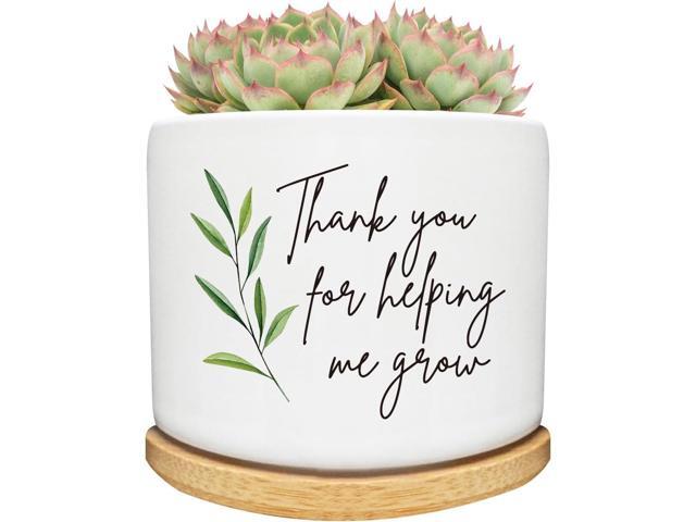 Thank You for Helping Me Grow Succulent Cactus Planter Pots with Bamboo Tray, Office Kitchen Home Windowsill Indoor Tabletop Decor, Gift for.