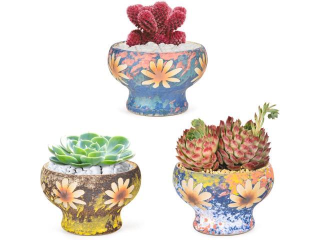 Sungmor Small Succulent Planters Set of 3, Beautiful Hand Crafted Ceramic Plant Pots Cute Cactus Pot, 4.9 Inch Flower Pots for Indoor Plants with.