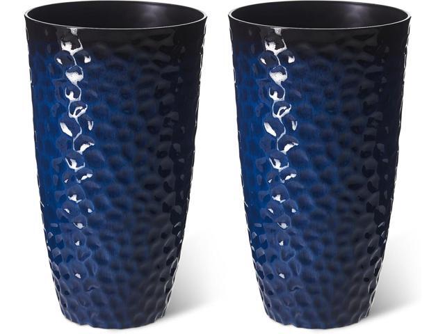 Glitzhome 23.75' H Oversized Tall Planter,Modern Set of 2 Honeycomb Textured Gradient Cobalt Blue Round Garden Plant Pots with Drainage Holes.