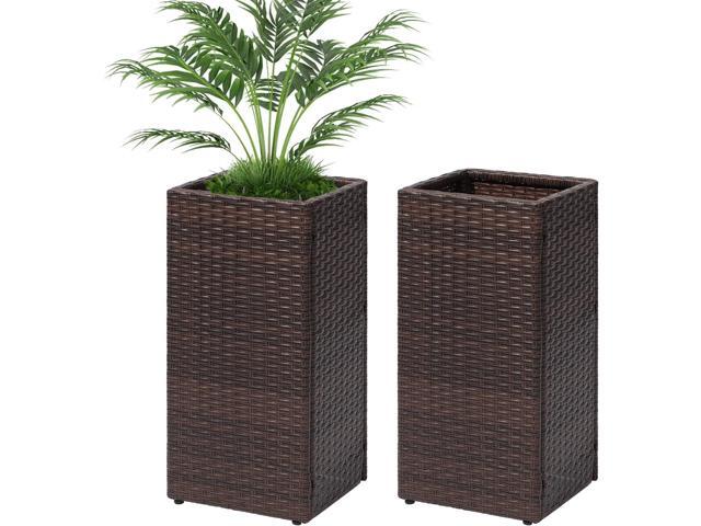 LEWIS & WAYNE Set of 2 Tall Planters for Outdoor Plants Handmade 24'' Wicker Tall Square Planter Box with Removable Liners Modern Planter for Indoor.