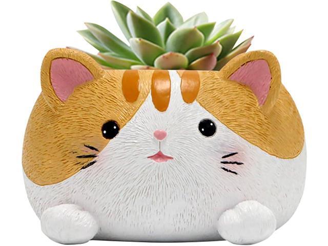 Cute Small Succulent Pots with Drainage, 10 cm Cactus Pots Cute Cat Flower Pot Resin Small Planters for Succulents, Cute Planter Animal Planter.