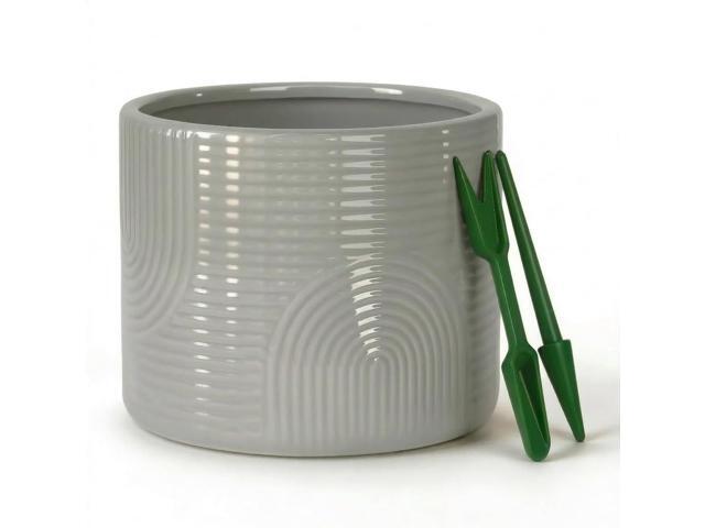 6 Inch Ceramic Plant Pot Decorative Indoor Planter (No Drainage Hole) for Succulents, Herbs & Houseplants Modern Tabletop Desk Planter Stone Gray