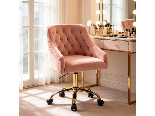 MOJAY Velvet Home Office Desk Chair, Vanity Chair with Wheels Pretty Fancy Gold 360Â°Swivel Height Adjustable Office Chairs for Girls Home Offices,...