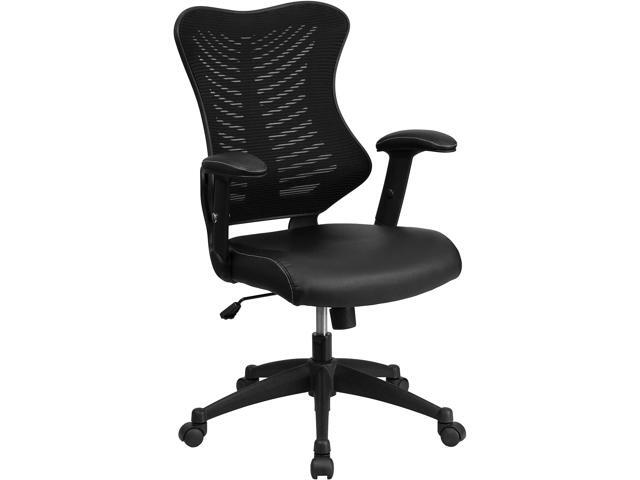 Flash Furniture LeatherSoft Swivel Adjustable Office Chair, Black Ergonomic, Leather soft Seat, High-Back, Mesh Back
