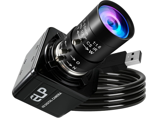 ELP Global Shutter USB Camera, Manual Zoom Telephoto UVC USB2.0 High Speed 1080P 90fps Lightburn Cameras for Laser, Variable Focus AR0234 Close-up...