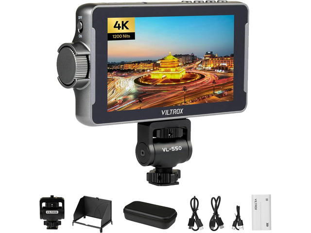 VILTROX DC-550 PRO Touchscreen Camera Video Monitor, 5.5 Inch 1200nits 4K HDMI in/Out Video Field Monitor Kit with Battery - On-Camera Touchscreen...
