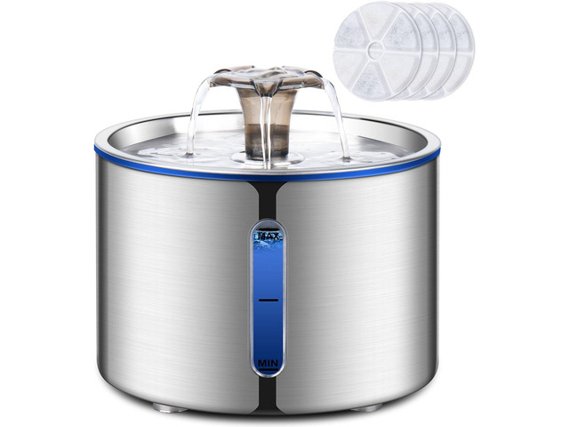 BOORCA Cat Fountain, 84oz/2.5L Stainless Steel Pet Water Fountain, Automatic Dog Water Dispenser, Water Level Window, Ultra-Quiet Pump, Perfect for...