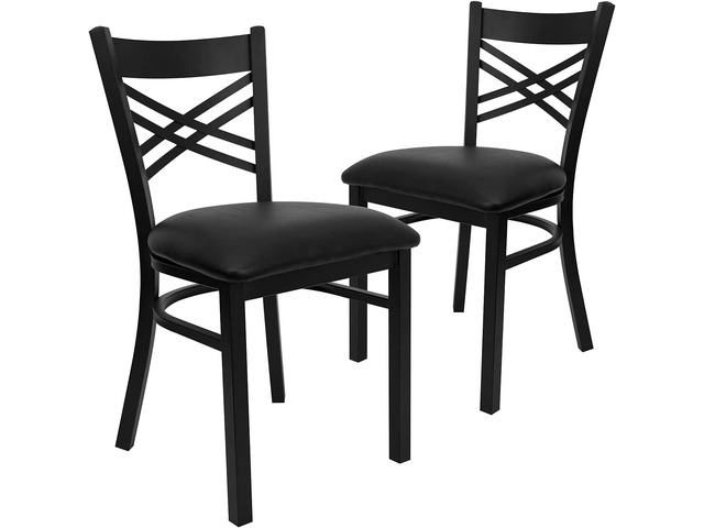 Flash Furniture Hercules Series 'X' Back Metal Restaurant Chairs, Modern Upholstered Armless Dining Chairs for Restaurants/Kitchens, Set of 2, Black