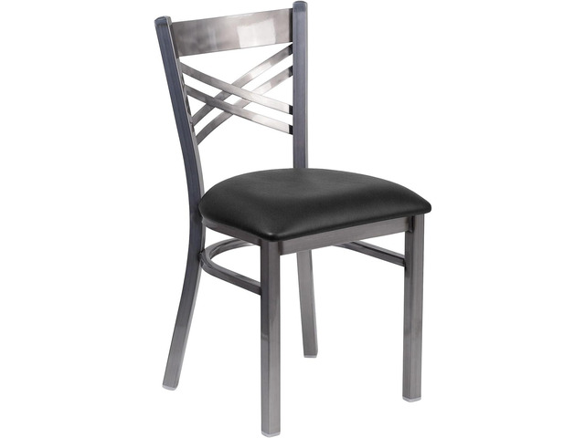 Flash Furniture Hercules Metal Clear Coat Restaurant Chair, Black X Back Style, Vinyl Upholstery, Durable Construction, Commercial Use