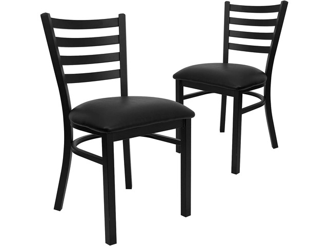 Flash Furniture Hercules Series Commercial Ladder Back Restaurant Chairs, Modern Lightweight Metal Dining Chairs with Padded Seats, Set of 2, Black