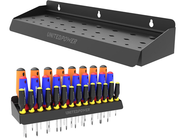 UNITEDPOWER Screwdriver Holder, Wall Mount Storage Rack Organizer for Workshop, Shed, Garage, Home, Stores up to 32 Screwdrivers or Small Tools