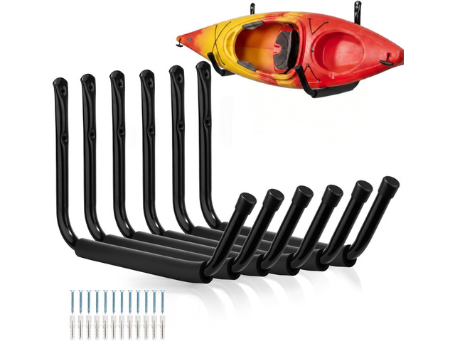 Garage Storage Jumbo Arm Hook Heavy Duty Wall Mount Organizer Utility Garden Hanger with EVA Protector, 6 Pcs 15' Kayak Storage Hooks