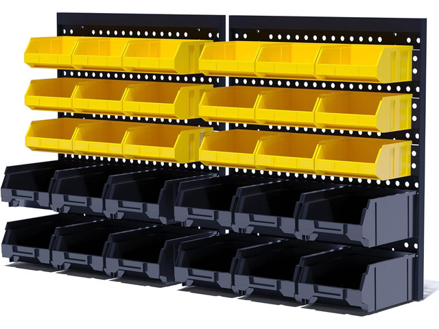 KJE 30PCS Wall Mounted Storage Bins, Plastic Tool Organizer for Garage Storage, Screws, Nuts, Bolts, Small Hardware Parts -Black, Yellow