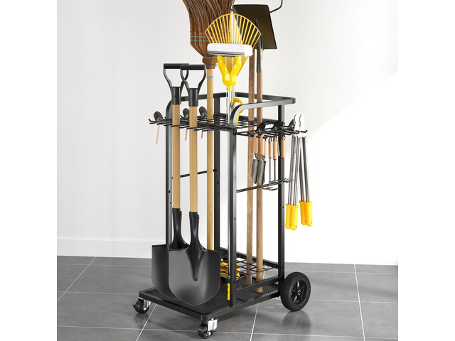 SOYEEZE Garden Tool Organizer with Large Wheels, Heavy Duty 3-Tier Yard Tower Tool Rack for Garage, Holds Up to 35 Long-Handled Tools, Garden Tool...