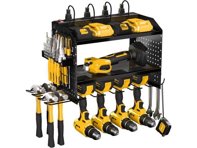 Power Tool Organizer with Charging Station, Heavy Duty Modular Wall Mount Rack for Garage & Shed Organization, 4 Drill Holders, Fathers Day...