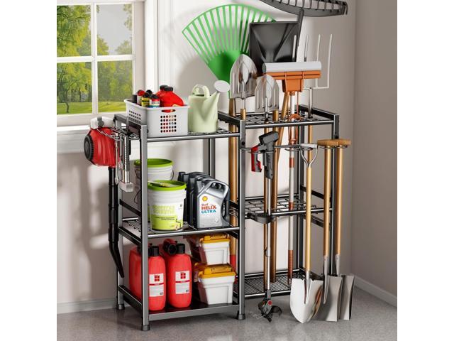 CICUFY Garden Tool Organizer Storage Metal Yard Tool Organizer Heavy Duty Garden Tool Rack Stand with 2 Extra Hooks, Up To 70 Long Handled...