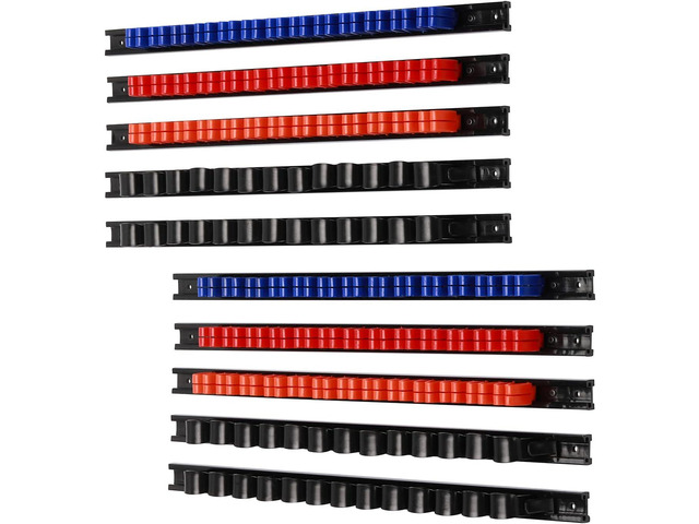 CASOMAN 10 pcs Screwdriver Organizer and Wrench Organizer, Wall Mount, Hand Tool Holder, Plastic Rail Wrench Hanger with Clips