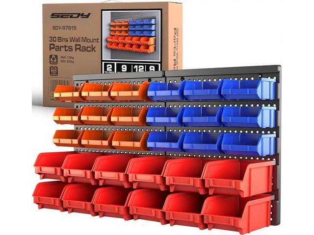 SEDY 30-Bin Wall-Mounted Storage Rack System - Heavy-Duty Garage Tool Organizer for Screws, Nuts, Bolts, Nails, Beads, and Small Hardware Parts -...