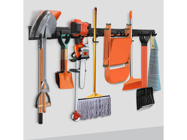 SMARTOLOGY Modular Heavy-Duty Steel Garage Tool Storage Rack - 150 lbs Weight Capacity Weather-resistant Powder-Coated Wall Mount Organizer for...