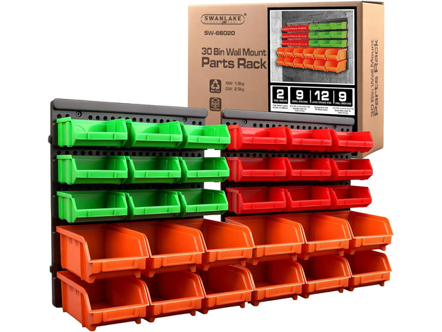 30-Bin Wall-Mounted Storage Bins, Heavy-Duty Garage Tool Organizer for Screws, Nuts, Bolts, Nails, Small Hardware Parts - Easy Installation and...