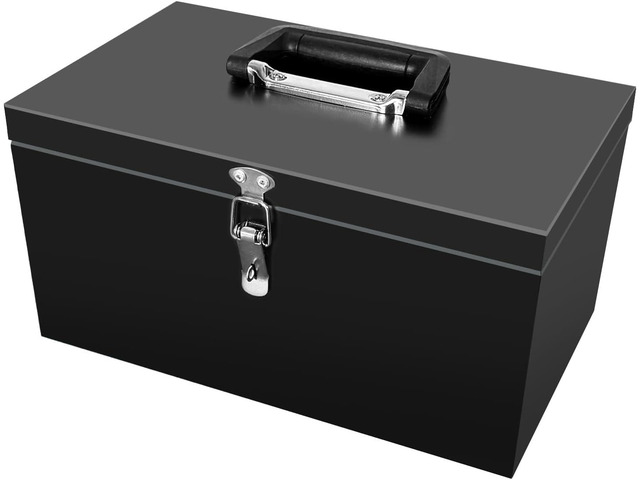 Peastorm Small Steel Metal Tool Box, Lockable Storage Box for Storing Valuable Items, Office Documents, Garage Tools (12' Black)