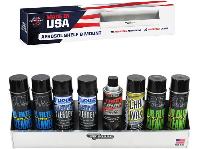 Pit Posse 567 Aerosol Shelf 8 Mount Spray Can Holder Trailer Garage Cabinet Organizer - Made in USA - Holds 8 Aerosol Cans - Shop Enclosed Race...
