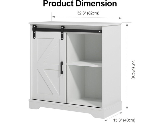Panana Sliding Barn Door Buffet Sideboard Storage Cabinet Coffee Bar Kitchen Farmhouse Style (White)