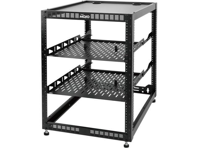 Tecmojo 16U Open Frame Network Rack for IT & AV Gear, AV Rack Floor Standing or Wall Mounted,with 2 PCS 1U Rack Shelves & Mounting Hardware,Network...