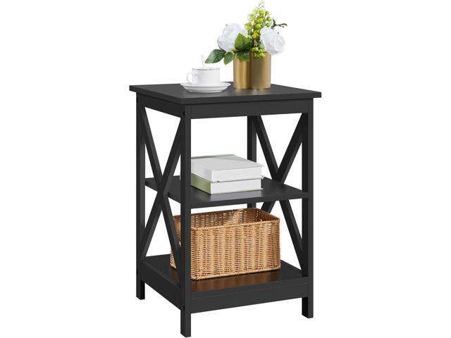 Yaheetech Black End Table for Living Room 3-Tier X-Frame Small Sofa Side