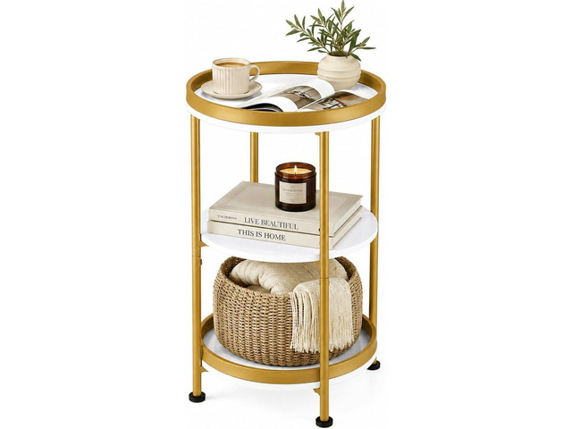 Dulcii Round Side Table with Storage Tray for Living Room, 15' L x 15' W x 24' H Bedroom Nightstand 3 Tiers Bedside Table with Steel Frame for...