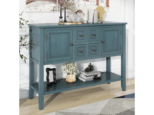 Merax Wood Farmhouse Buffet Table with Storage Shelf, 2 Drawers and Cabinets Buffet Coffee Bar Cabinet for Living Room Dinning Room Kitchen (Dark...