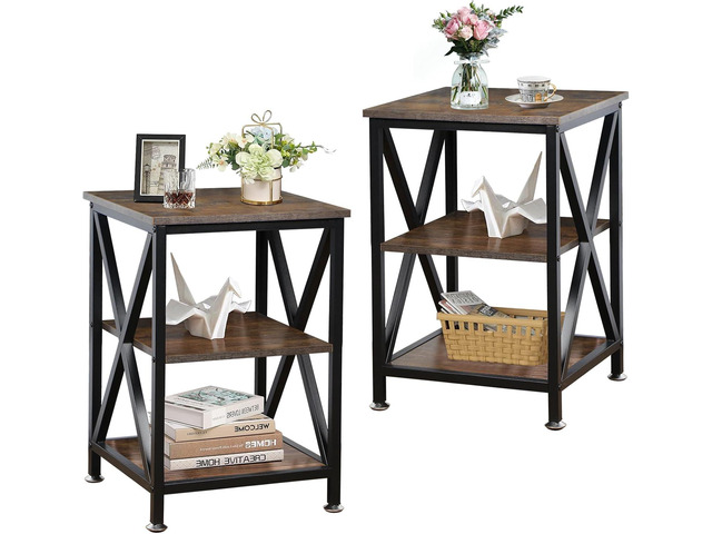 Square End Tables Living Room Set of 2, 16' D x 16' W x 24' H, Rustic Brown