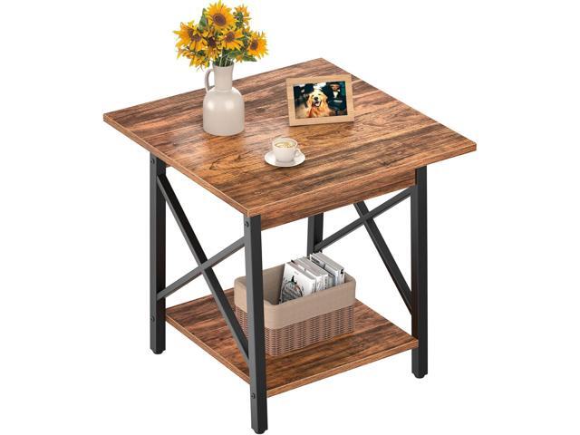 GreenForest 24 Inch Square End Table, X-Frame with Large 2-Tier Storage