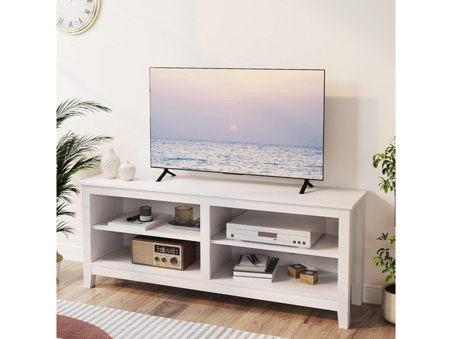 Gyger Modern TV Stand for 65 inch TV, White Wood TV Cabinet with 4 Open Storage Shelves, Fits 50-65 Inch TVs, 55 Inches W x 15 Inches D x 22.8...