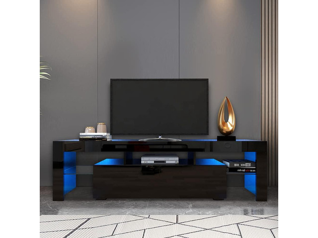 Black TV Stand with 2 Storage and 3 Open Shelves High Gloss LED TV, TV Entertainment Center TV Console Media Gaming TV Table Stands for Up 50 to 70...