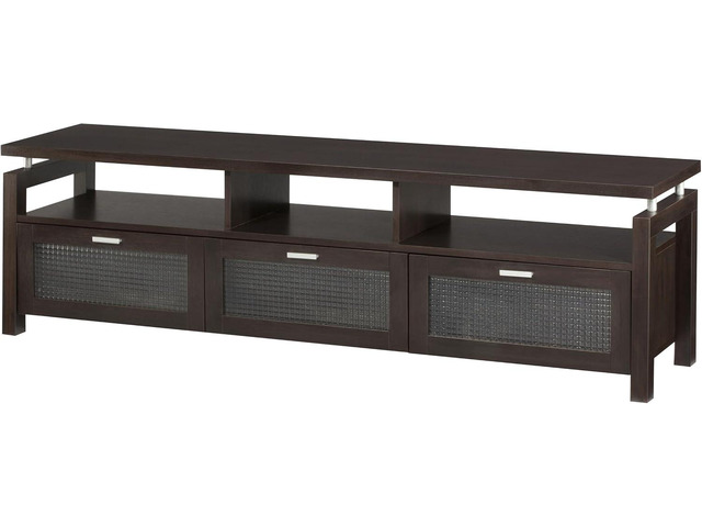 ioHOMES YNJ-1433-5 Vintner Contemporary TV Stand with 3 Open Shelves, Media TV Console Stand with 3 Storage Glass Front Compartments, 70', Espresso