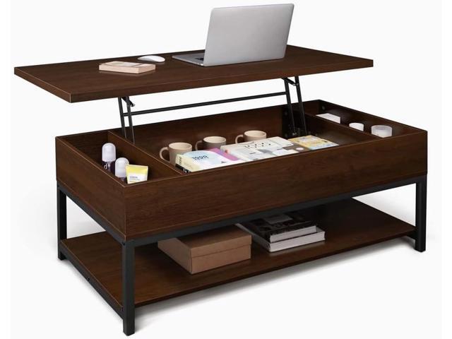 CAPHAUS Lift Top Coffee Table with Storage, Rising Top for Living Room, 47' Espresso