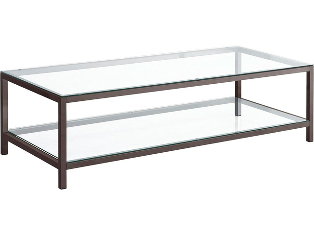 Coaster Home Furnishings - Trini - Rectangular Coffee Table with Metal Frame, Clear Glass Surface and Lower Shelf - Living Room - 57-Inch - Black...