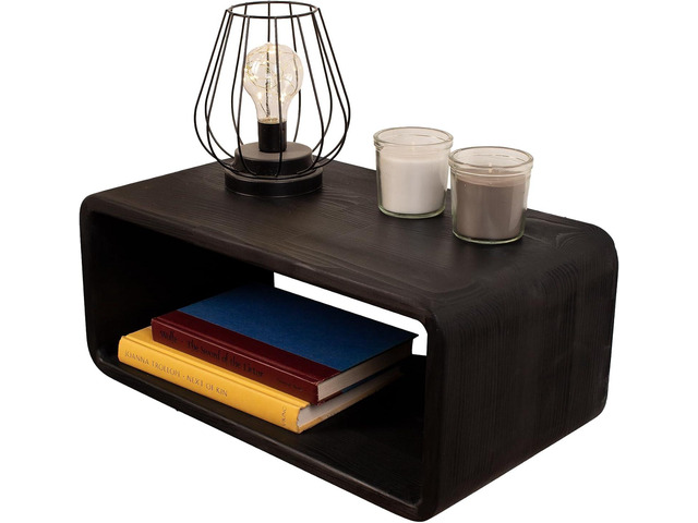 Floating Nightstand Wooden, Bedside Table, Nightstand Shelf, Handmade, Wall Mounted Bedside Shelf, Minimalist and Unique Style (Black)