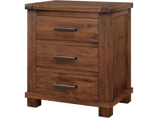 Knocbel Farmhouse Nightstand with 3 Storage Drawers, Wood Bedside Table Night Stand Sofa Side End Table with Metal Handles, Fully Assembled