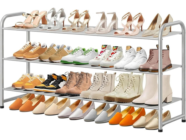 MISSLO Long 3 Tier Shoe Rack for Closet Shoe Organizer Storage Stackable Wide Shoe Shelf Holds 24 Pairs of Men Sneakers, Women Heels, Boots, Grey