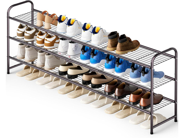 KEETDY Long 3 Tier Shoe Rack for Closet Wide Shoe Storage Organizer Stackable Metal Shoe Shelf for 24 Pairs Men Sneakers with Wire Grid for Closet...