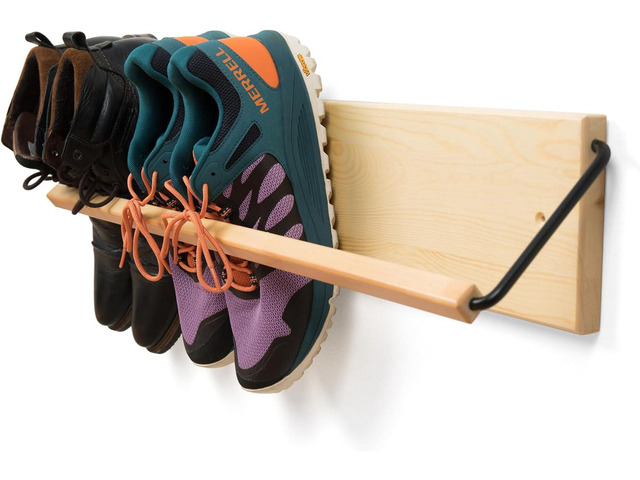 Wall Mounted Shoe Rack - A Wooden, Modern, Slim, and Small Shoe Storage Solution for Shoes and Boots in Narrow Spaces, entryways, or hallways....