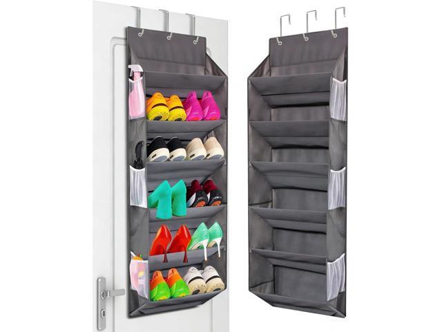 Over the Door Shoe Rack Organizer Hanging Storage for 12 Pairs of Shoes, 6 Mesh Pockets + 6 Deep Large Pockets, 50lbs Capacity, for Closet,...