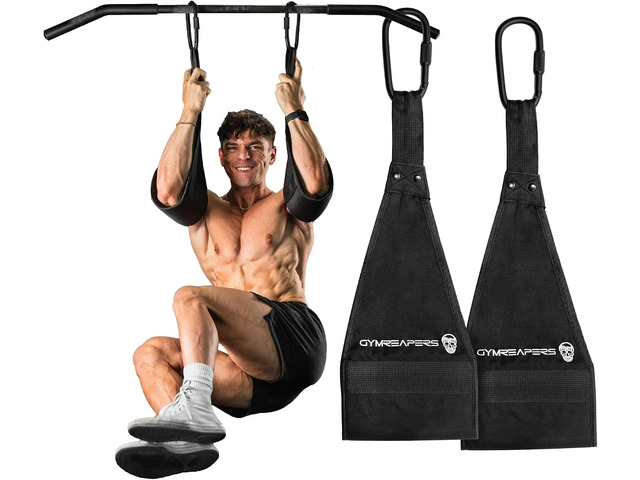 Gymreapers Hanging Ab Straps for Pull-Up Bar - Hang Bar Assist Strap & Strength Workout Equipment, Padded Adjustable Arm Supports with 2 Steel...