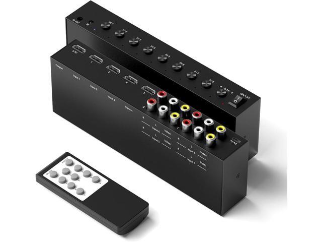 4 Way HDMI 2.0 Switcher + 4 RCA to HDMI Converter(2 in 1) 4 Way AV Composite CVBS Switch to HDMI Adapter Support 4:3/16:9 Switching for N64 NGC Wii...