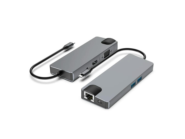 7 Port Type C HUB with HDMI VGA 3.5mm Audio USB Cable Splitter USB C Charge Adapter 1000Mbps RJ45 LAN Network Extend Converter
